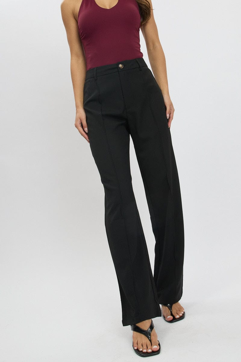 Black Straight Fit Pants High Rise for Ally Fashion