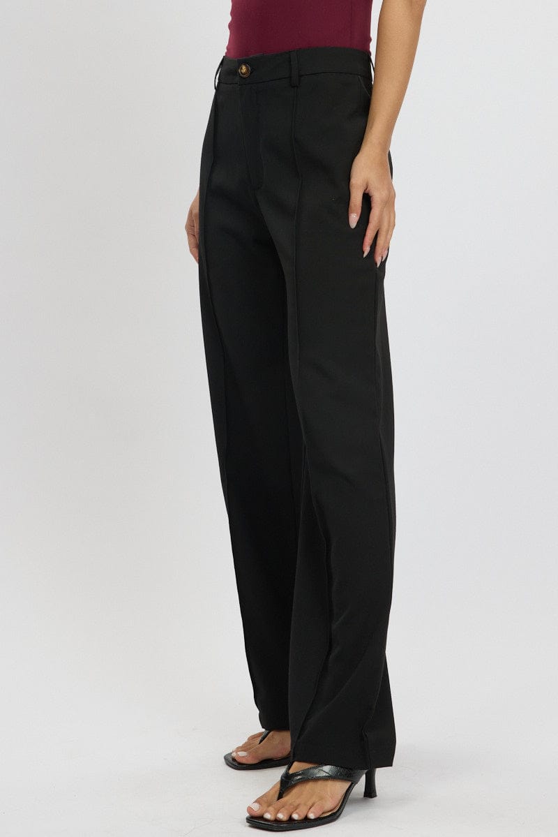 Black Straight Fit Pants High Rise for Ally Fashion