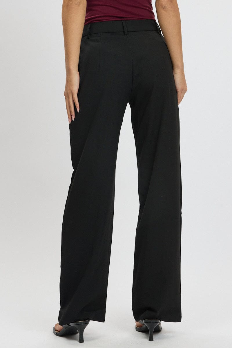 Black Straight Fit Pants High Rise for Ally Fashion