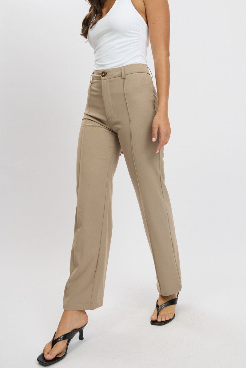 Brown Straight Fit Pants High Rise for Ally Fashion