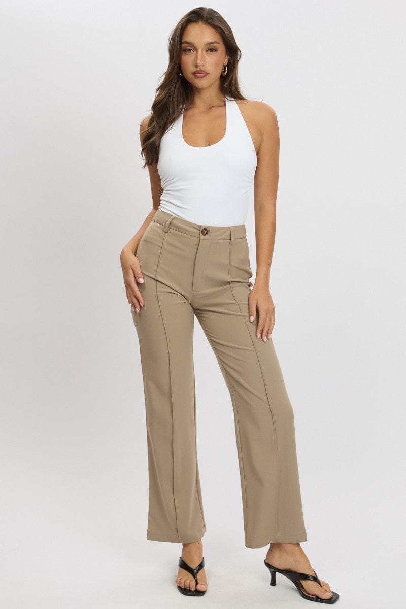 Brown Straight Fit Pants High Rise for Ally Fashion