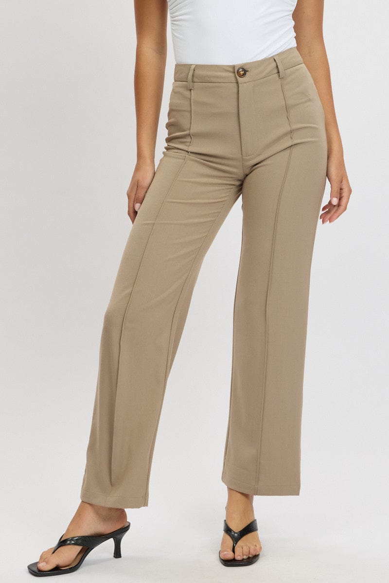 Brown Straight Fit Pants High Rise for Ally Fashion