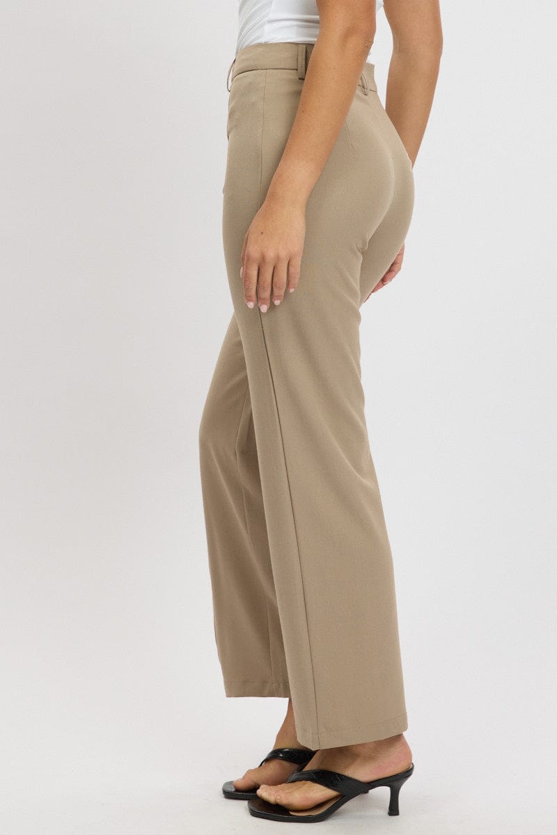 Brown Straight Fit Pants High Rise for Ally Fashion