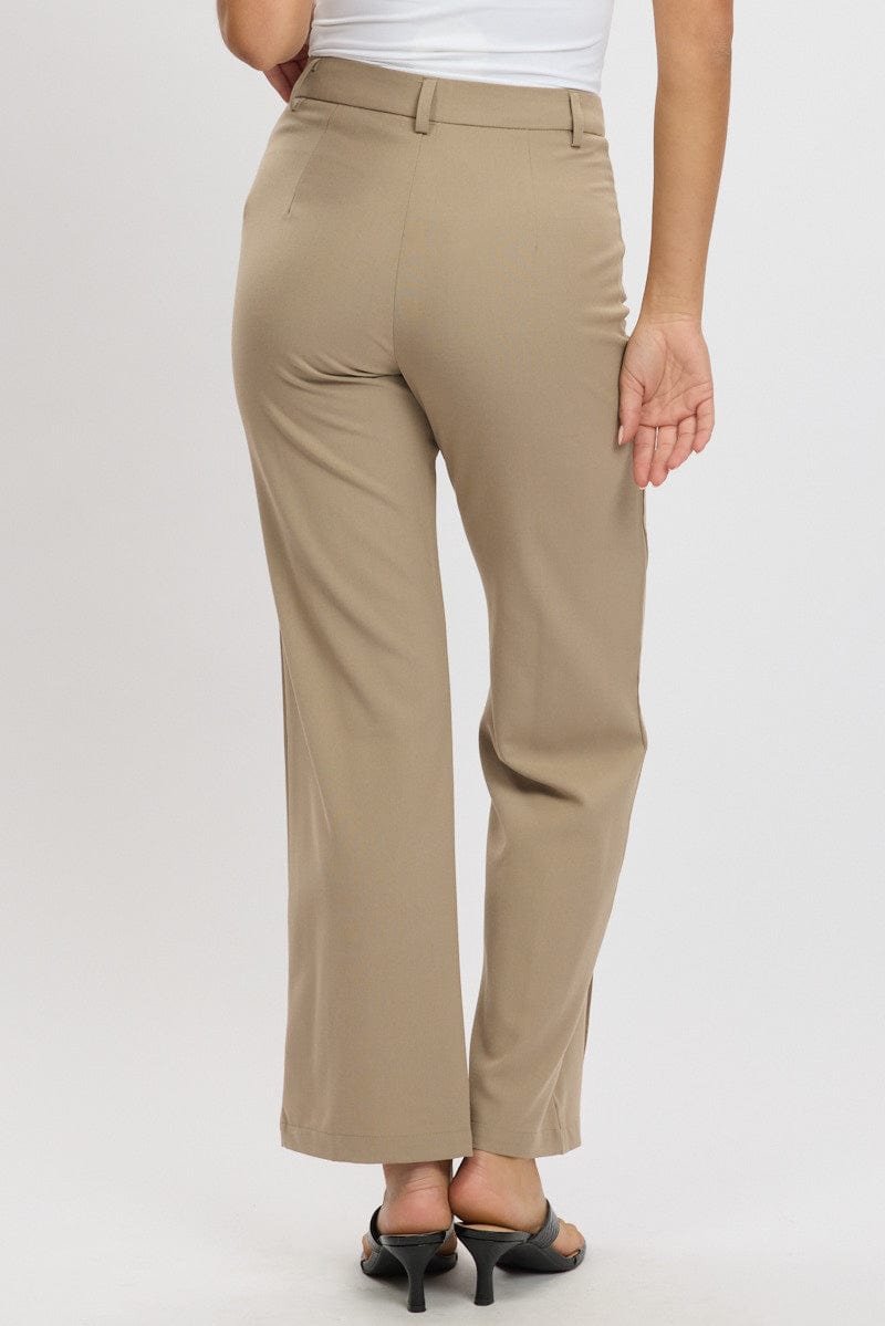 Brown Straight Fit Pants High Rise for Ally Fashion