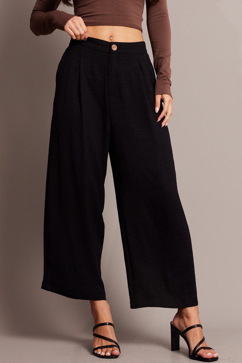 Black Wide Leg Pants Cropped for Ally Fashion