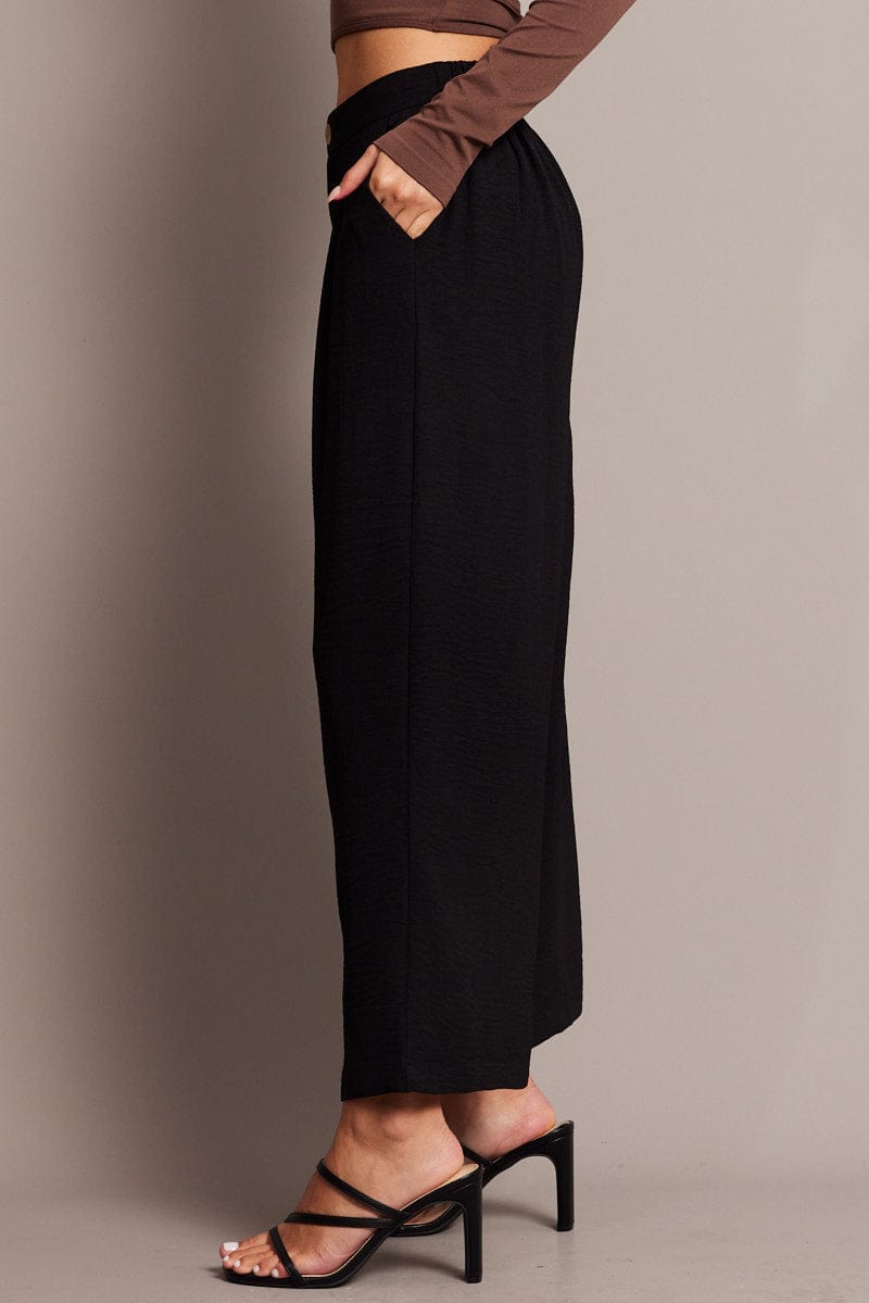 Black Wide Leg Pants Cropped for Ally Fashion