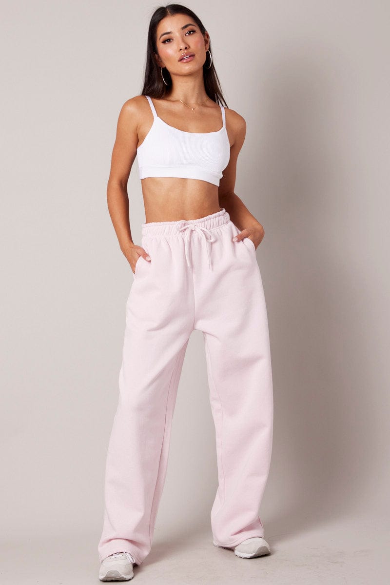 Pink Track Pants Wide Leg Pants Ally Fashion