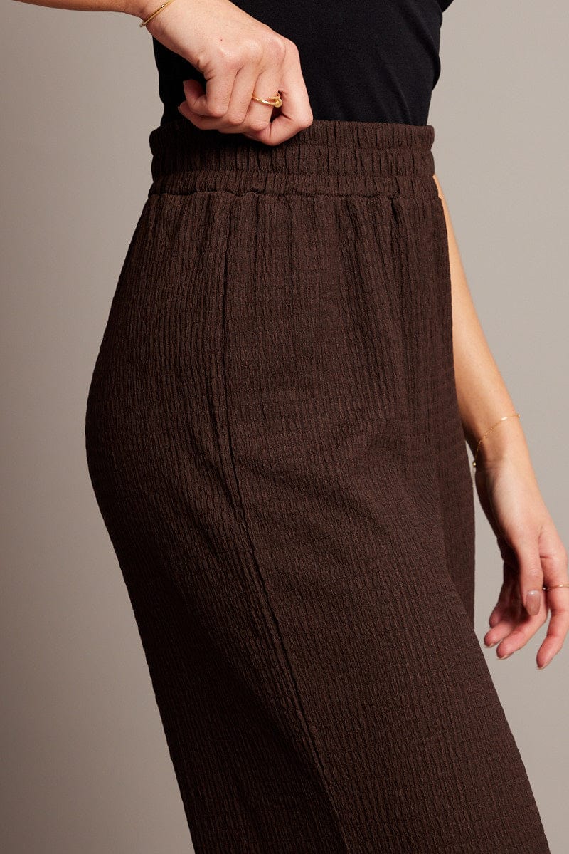 Brown Wide Leg Pants High Rise Textured Fabric for Ally Fashion