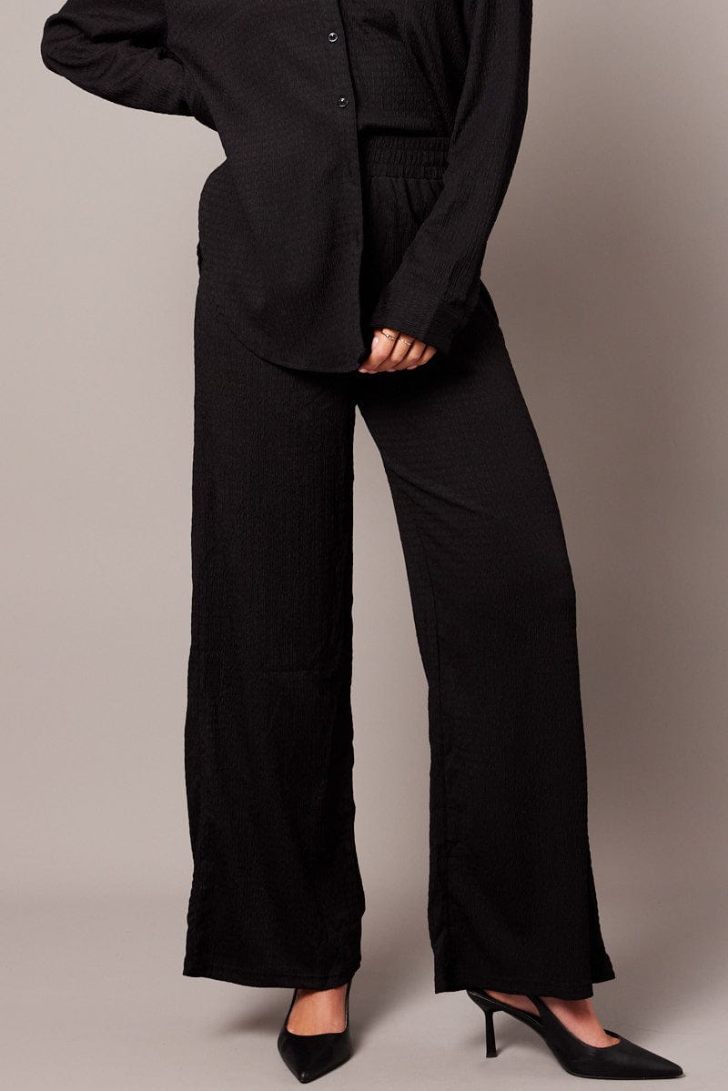 Black Wide Leg Pants Elasticated Waist for Ally Fashion