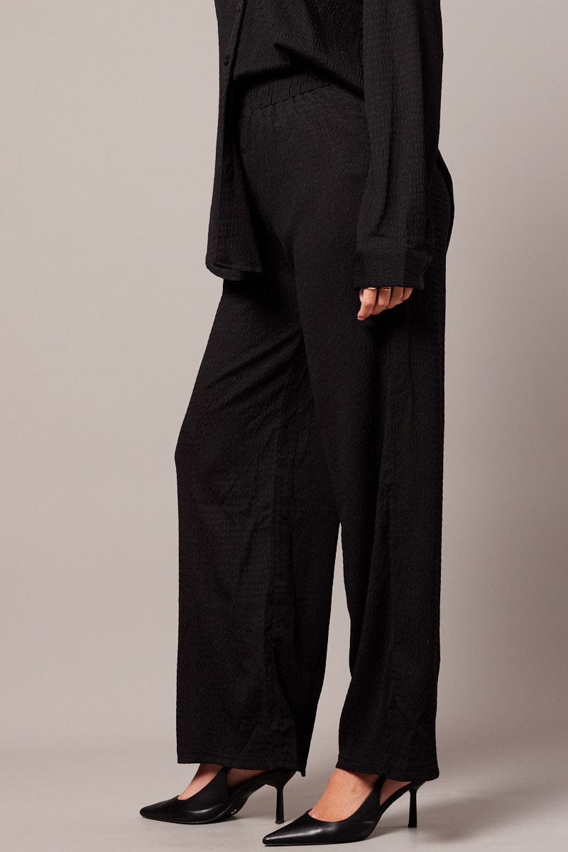 Black Wide Leg Pants Elasticated Waist for Ally Fashion