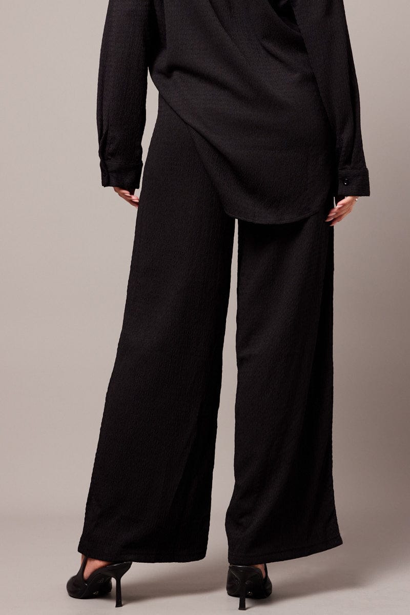 Black Wide Leg Pants Elasticated Waist for Ally Fashion