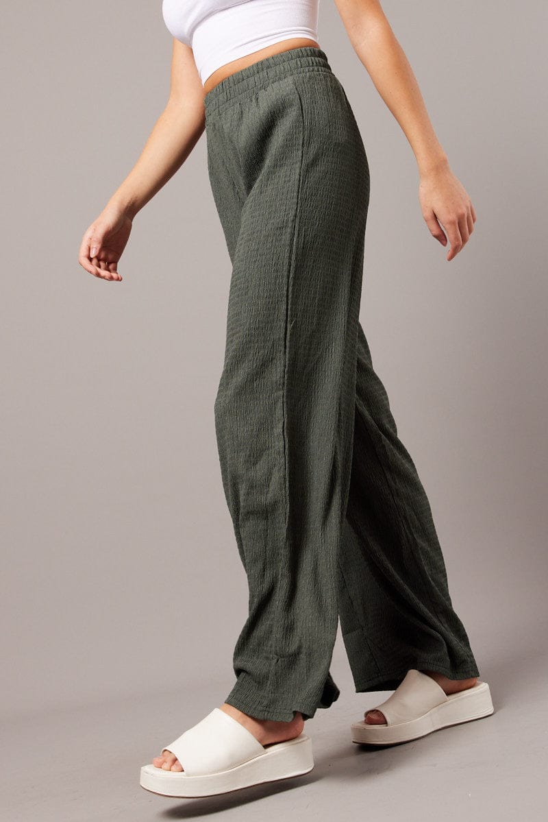 Green Wide Leg Pants Elasticated Waist for Ally Fashion