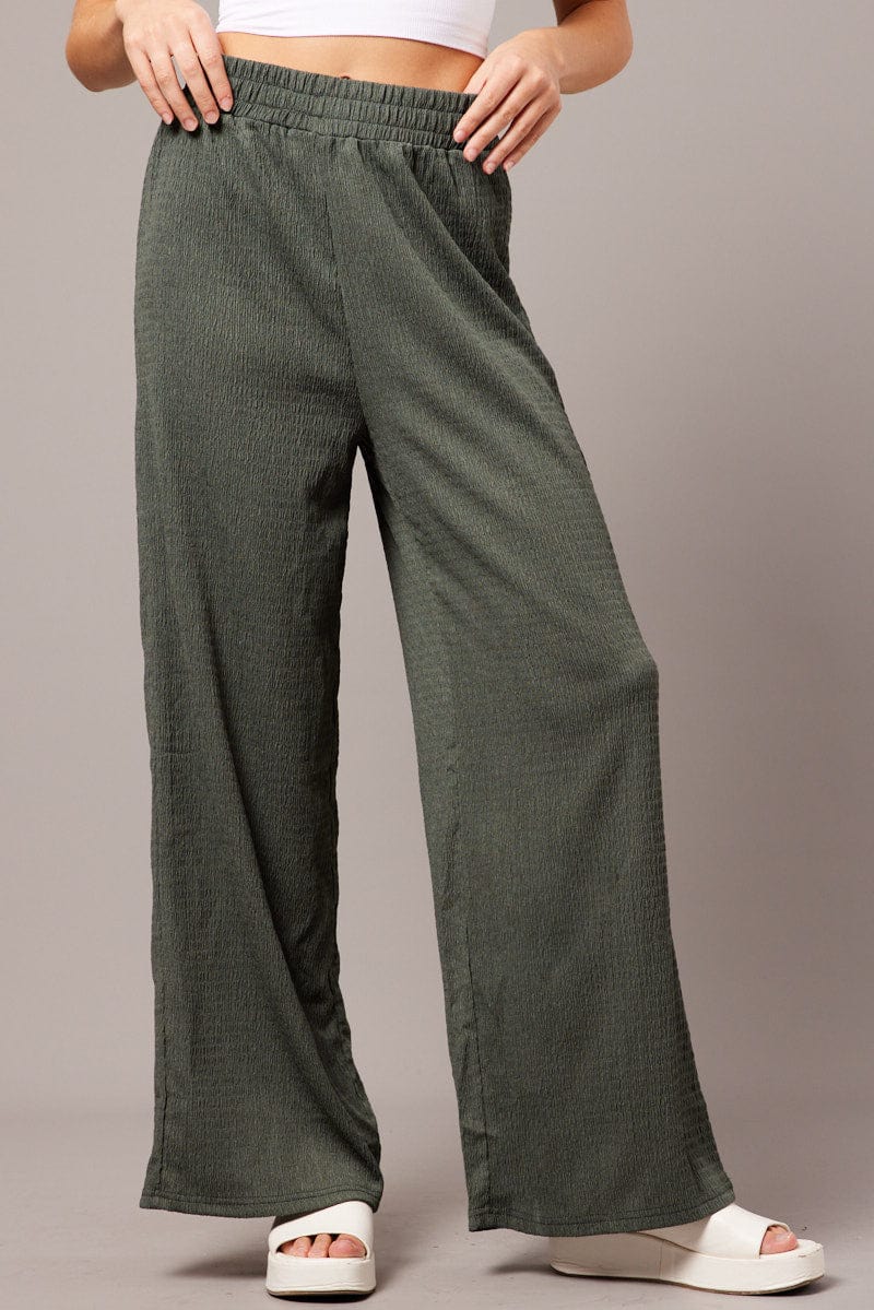 Green Wide Leg Pants Elasticated Waist for Ally Fashion