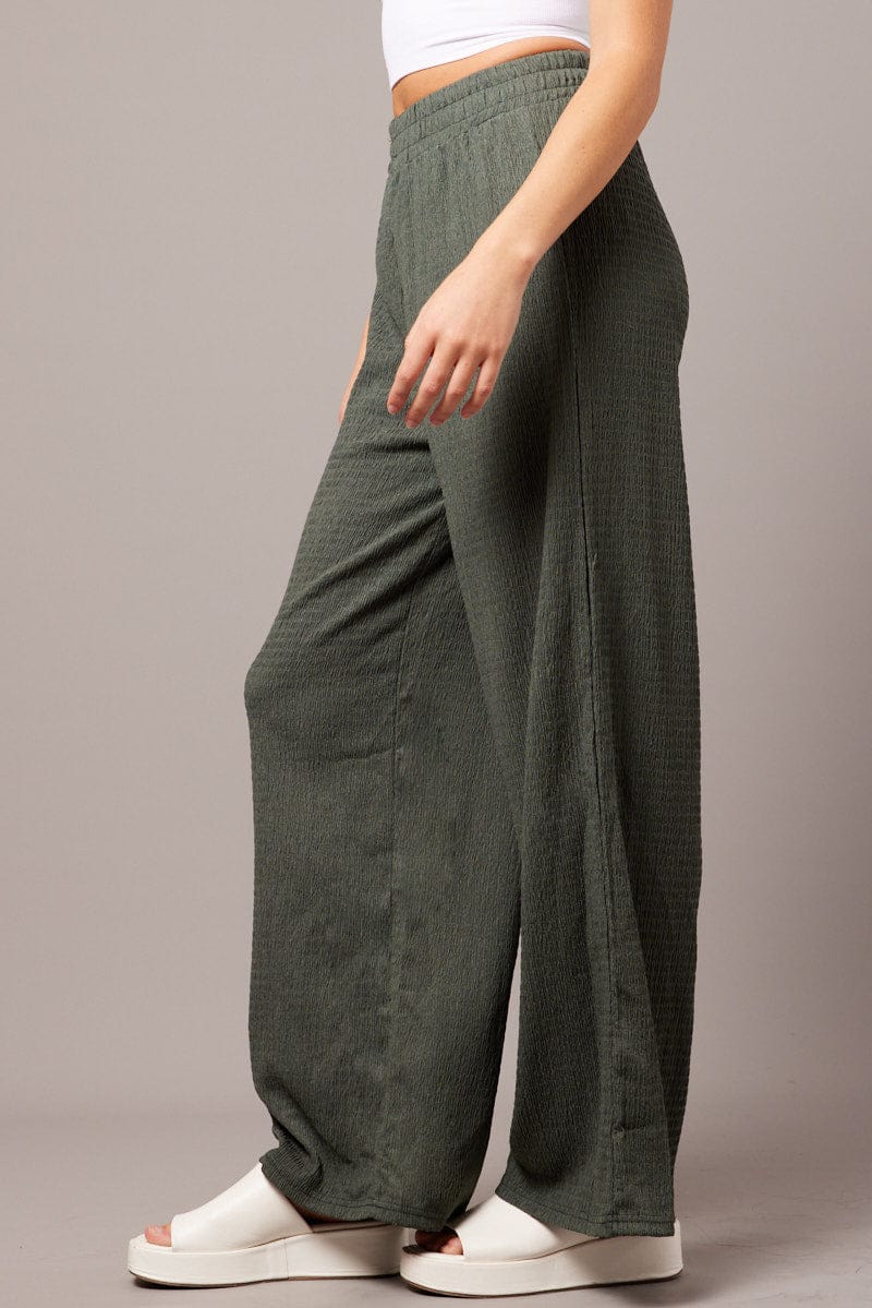 Green Wide Leg Pants Elasticated Waist for Ally Fashion