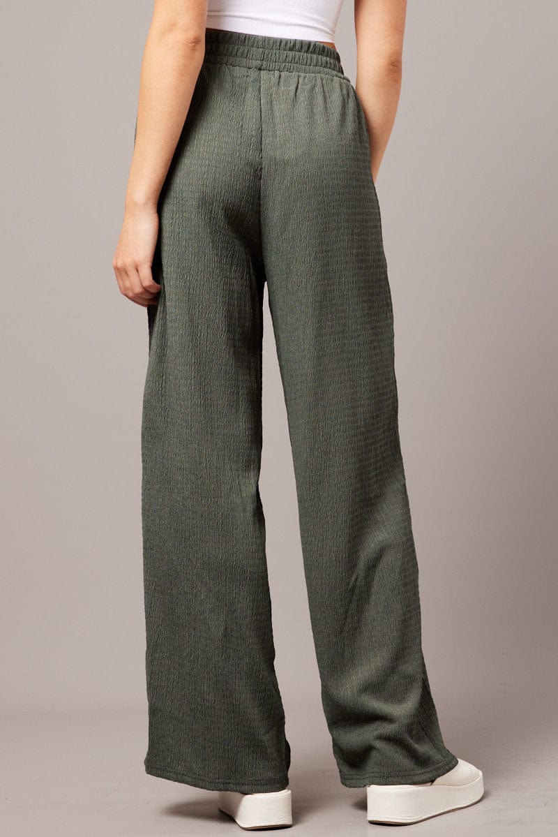 Green Wide Leg Pants Elasticated Waist for Ally Fashion