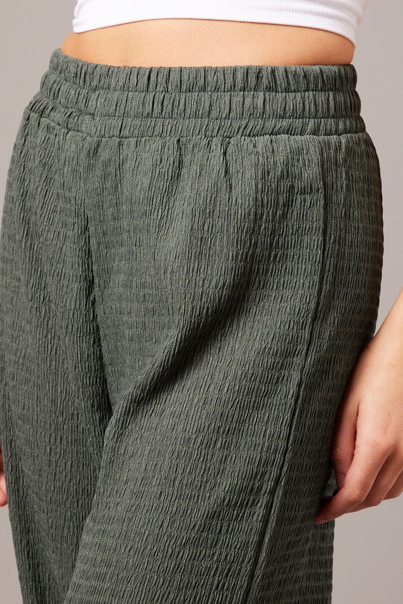 Green Wide Leg Pants Elasticated Waist for Ally Fashion