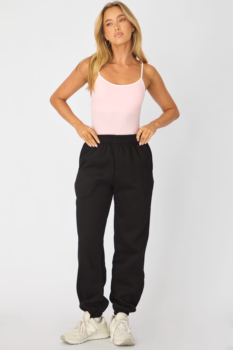 Black Track Pants Elasticated Waist for Ally Fashion