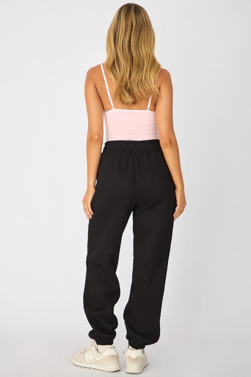 Black Track Pants Elasticated Waist for Ally Fashion