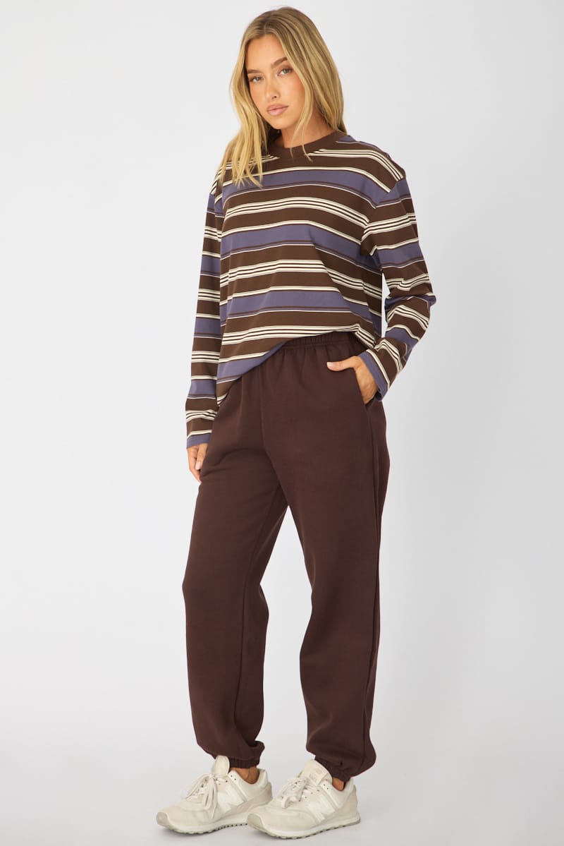 Brown Track Pants Elasticated Waist for Ally Fashion