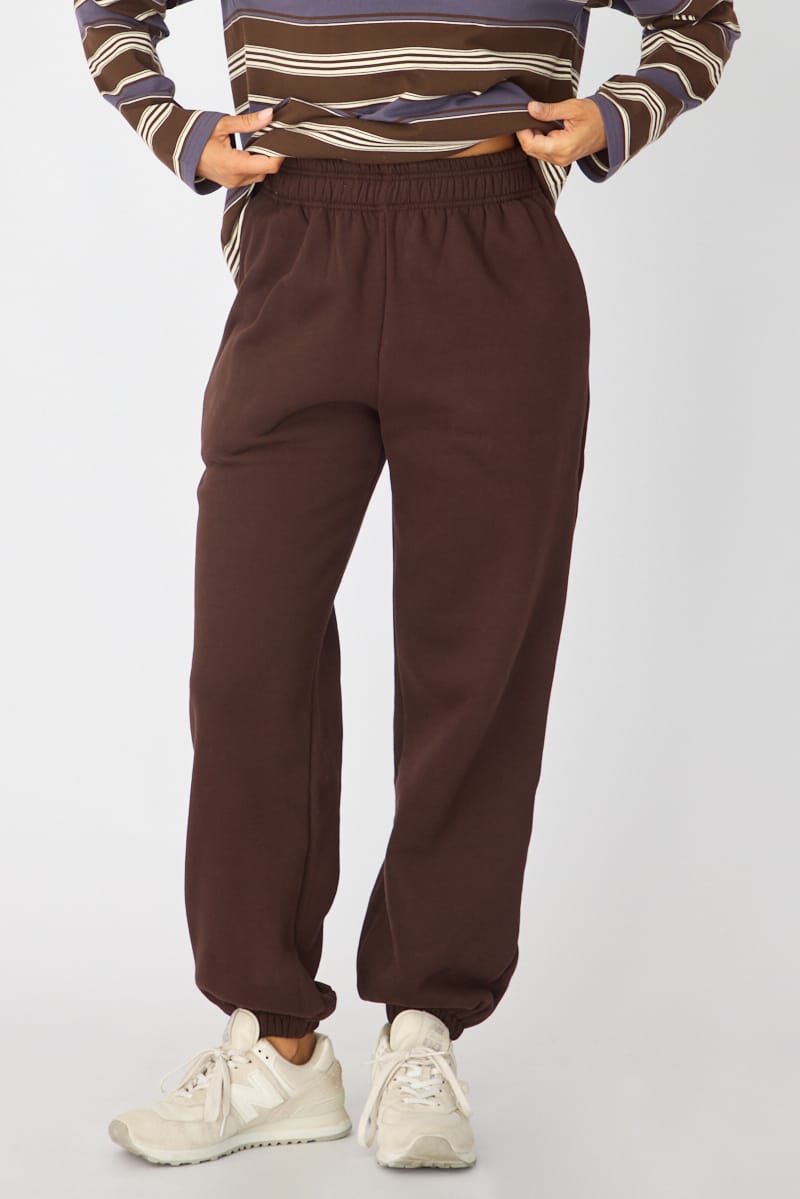 Brown Track Pants Elasticated Waist for Ally Fashion