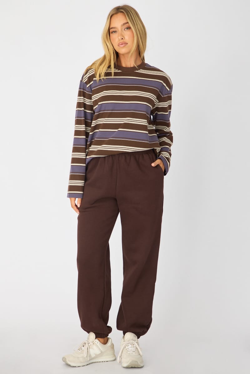 Brown Track Pants Elasticated Waist for Ally Fashion