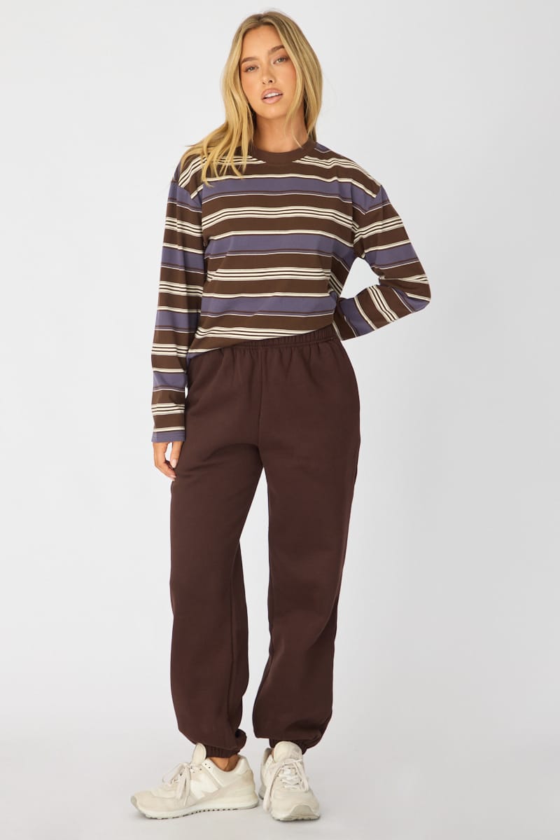 Brown Track Pants Elasticated Waist for Ally Fashion