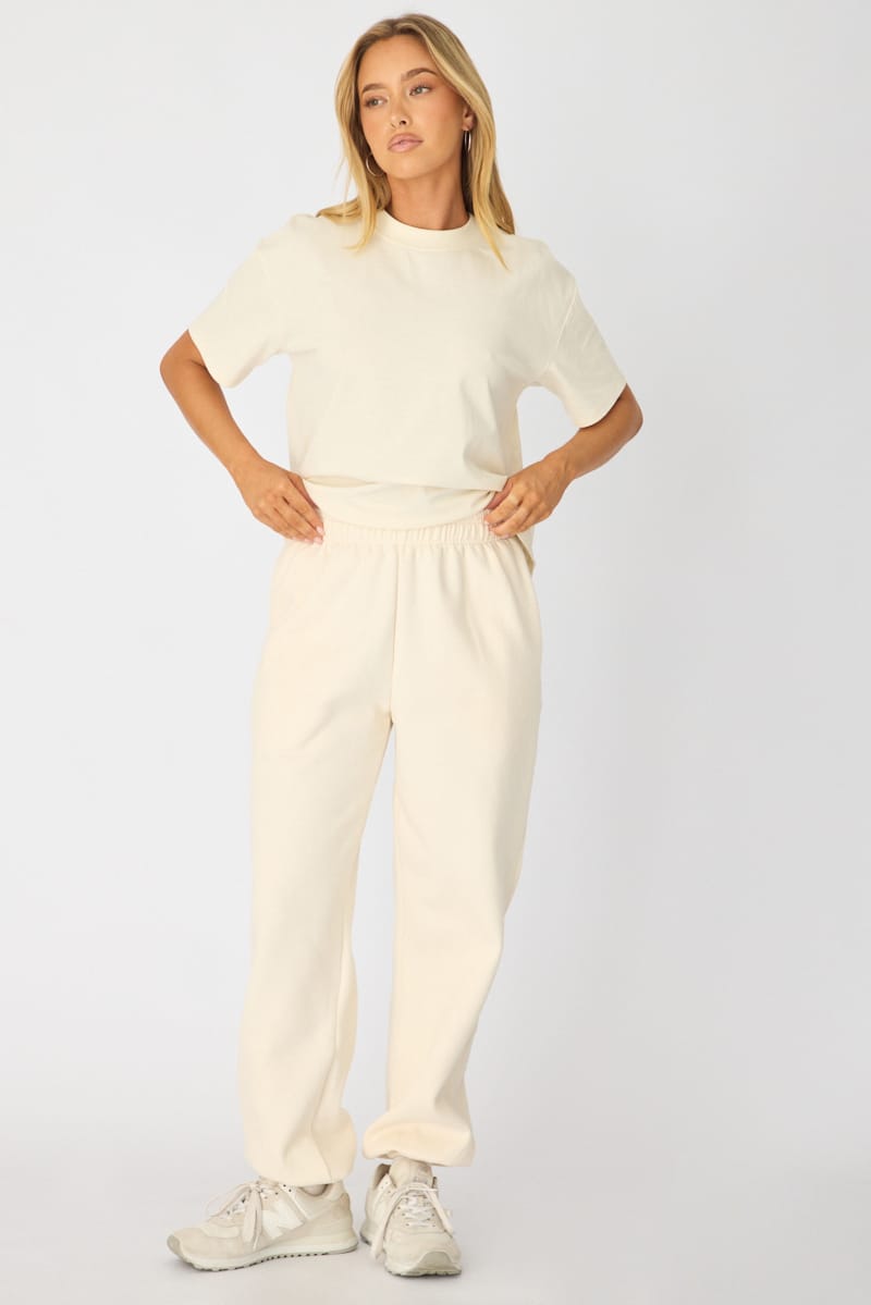 White Track Pants Elasticated Waist for Ally Fashion