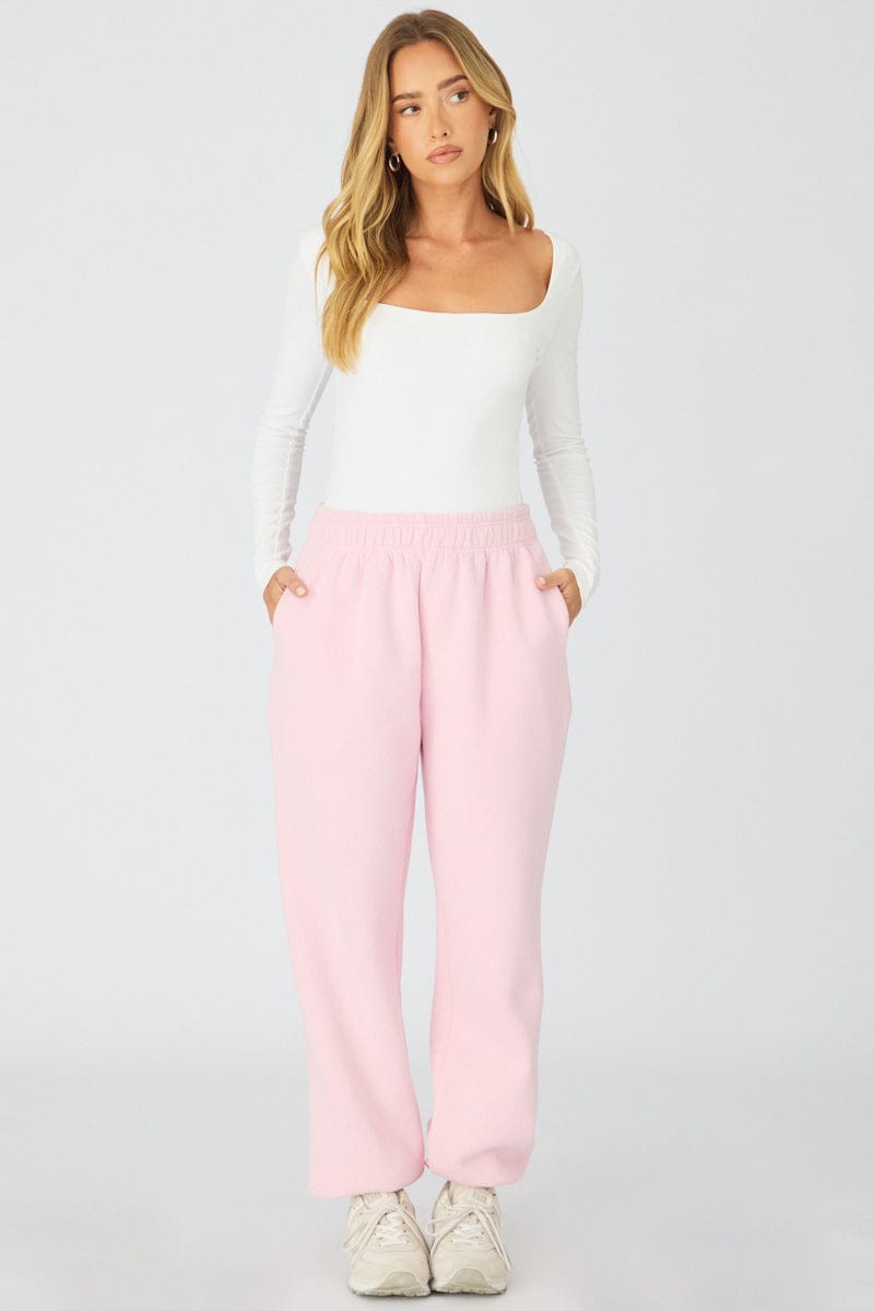 Pink Track Pants Elasticated Waist for Ally Fashion