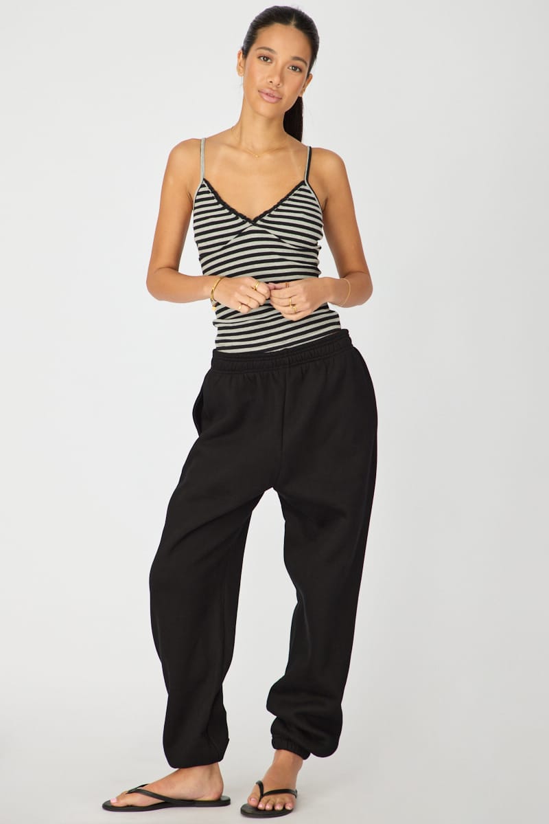 Black Track Pants Elasticated Waist for Ally Fashion