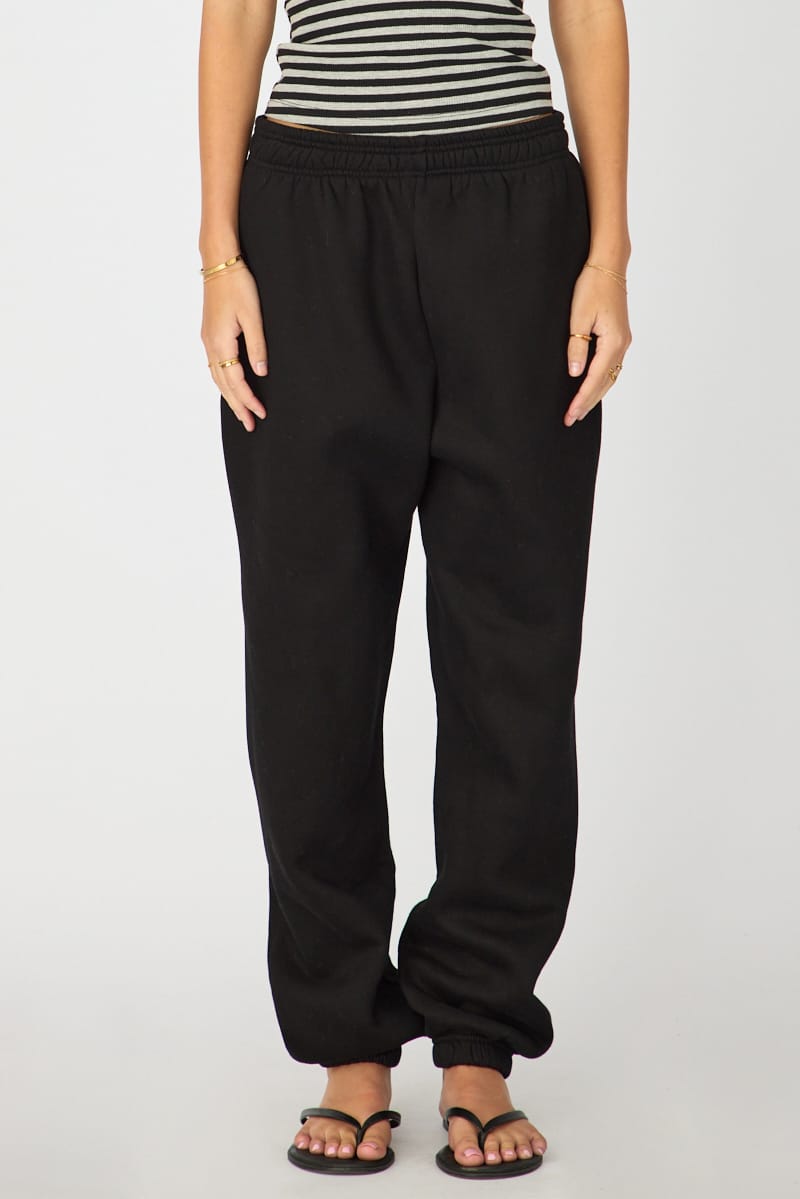 Black Track Pants Elasticated Waist for Ally Fashion