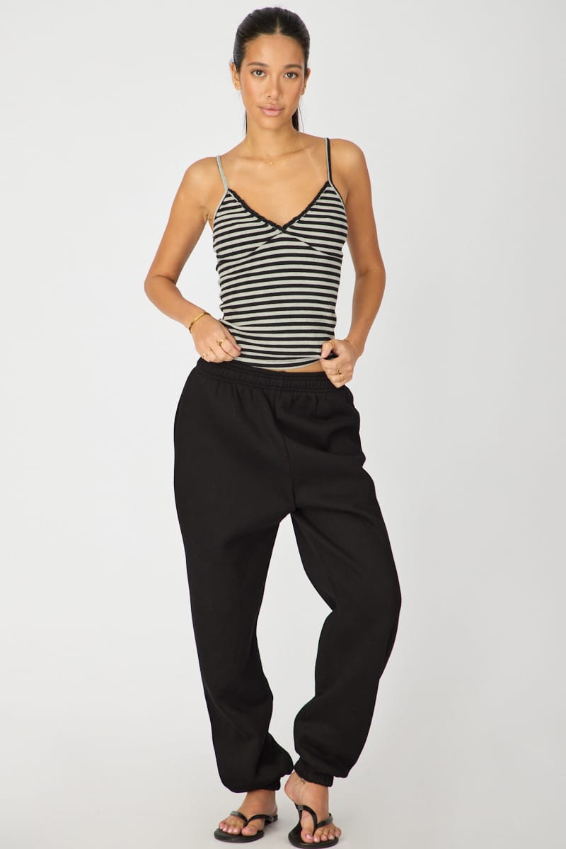 Black Track Pants Elasticated Waist for Ally Fashion