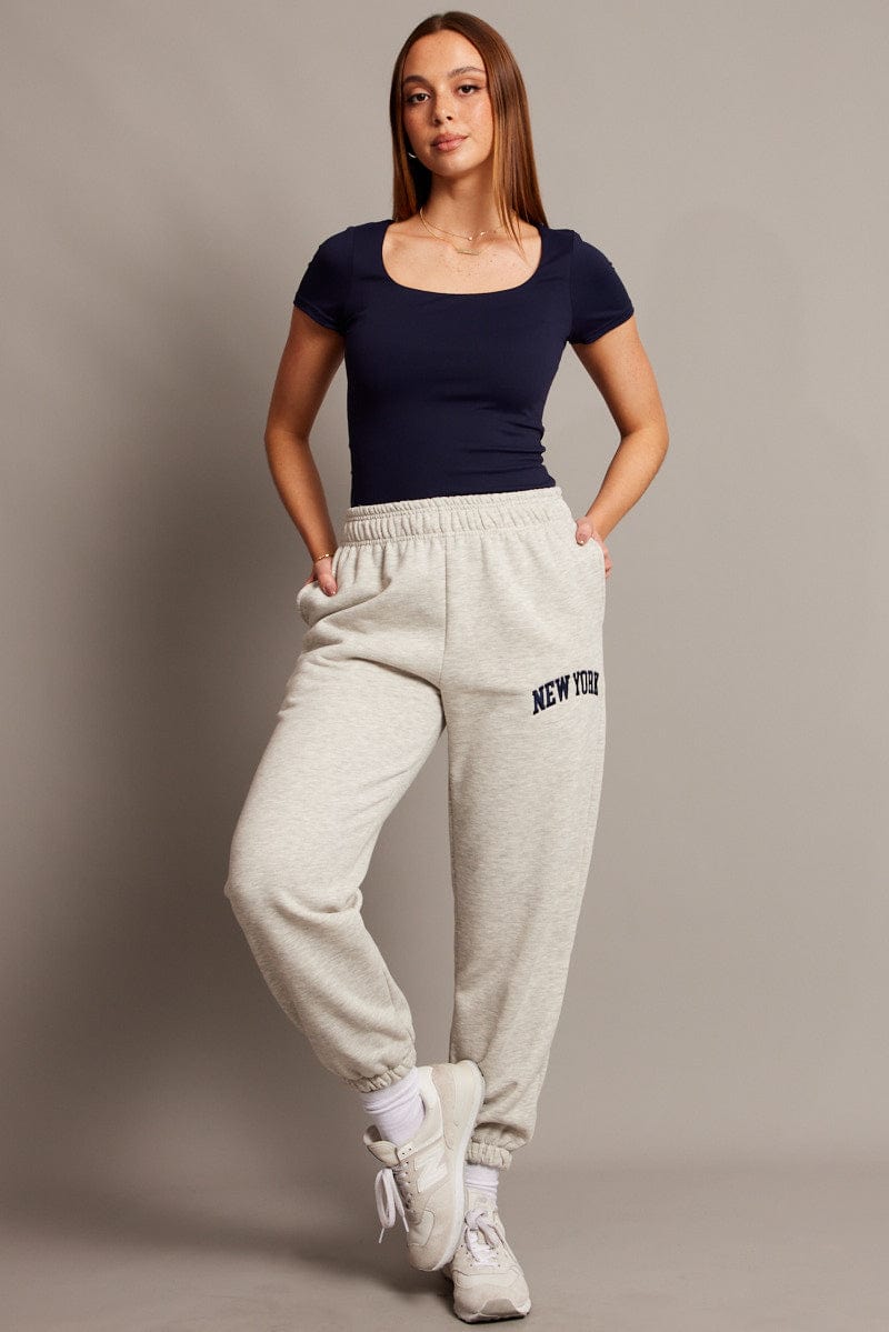 Grey Track Pants High Rise for Ally Fashion