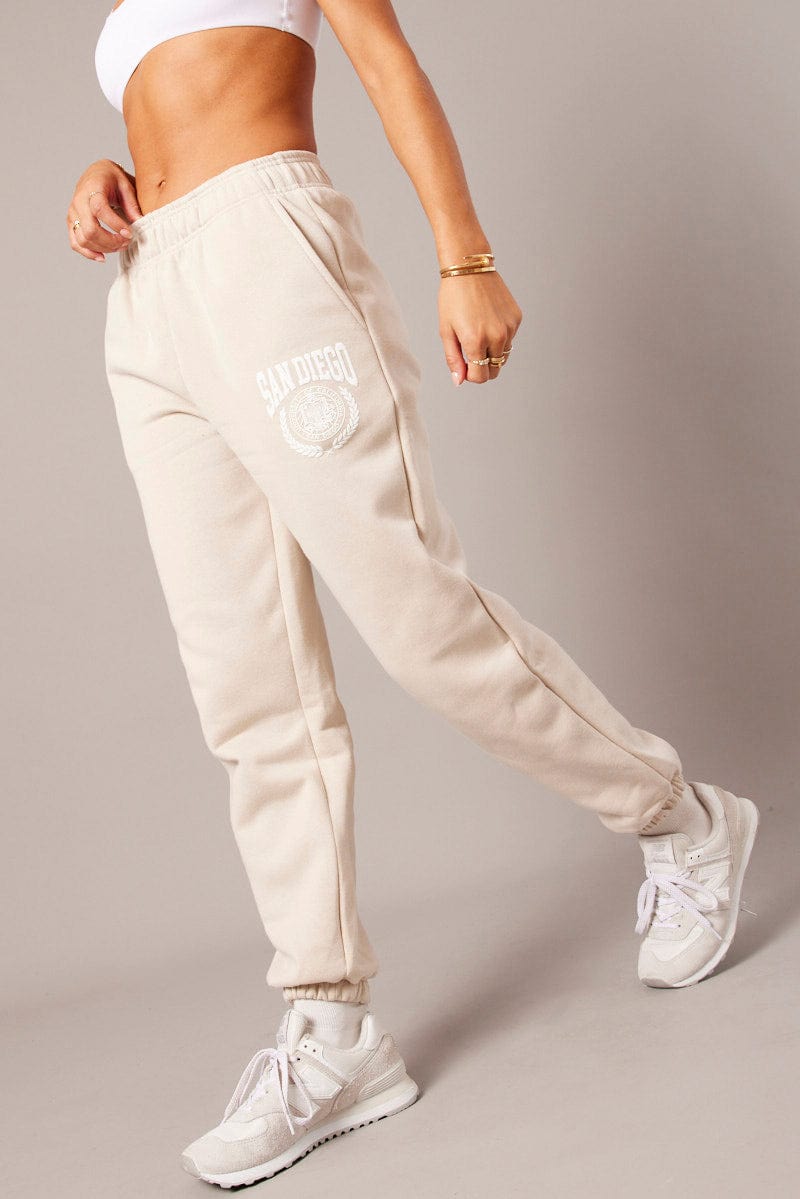 Beige Track Pants High Rise for Ally Fashion