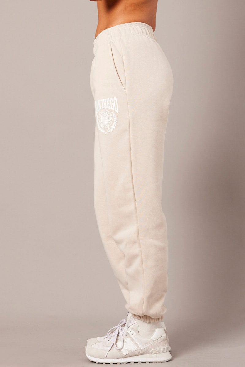 Beige Track Pants High Rise for Ally Fashion