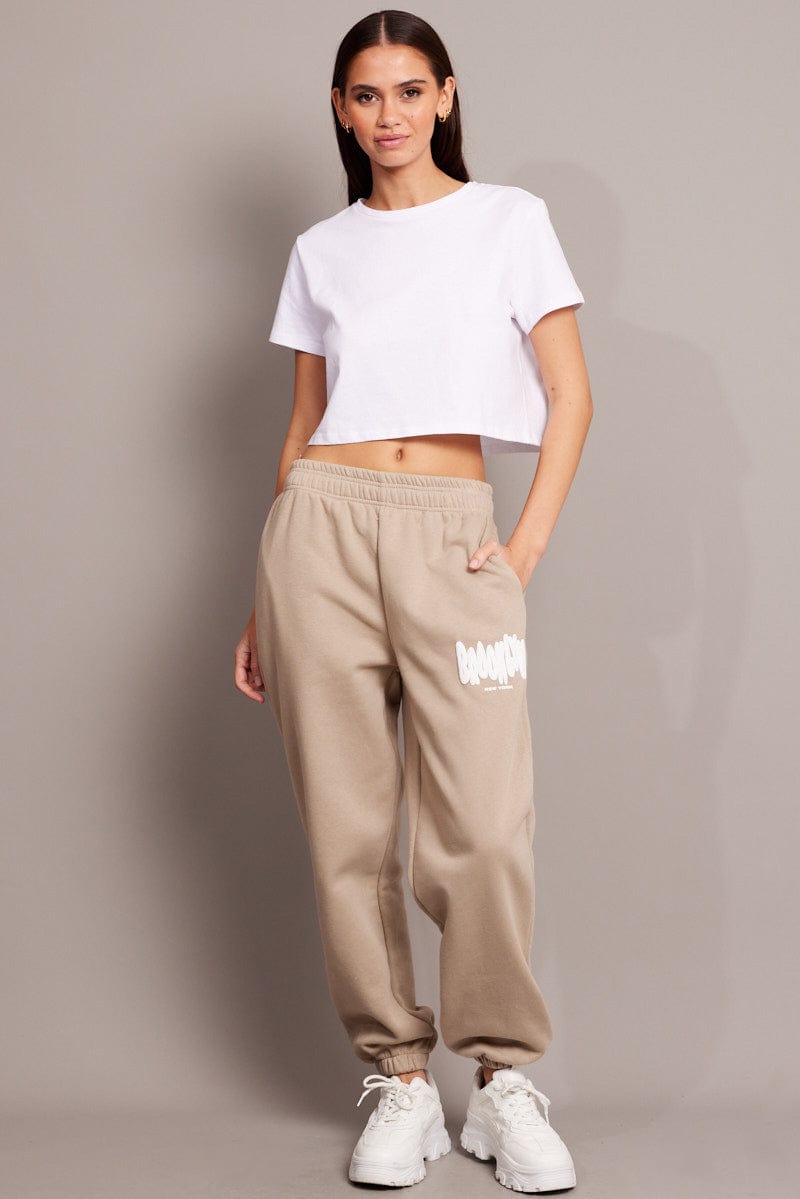 Beige Track Pants High Rise for Ally Fashion