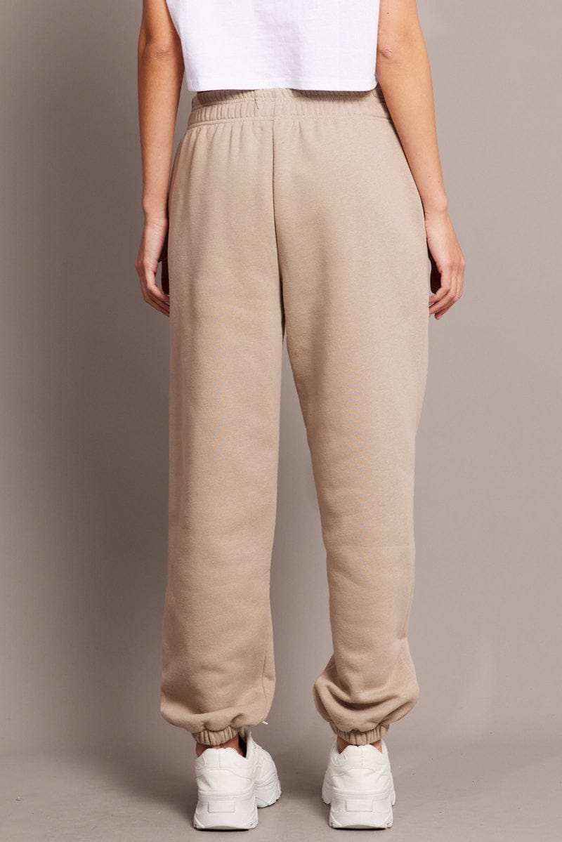 Beige Track Pants High Rise for Ally Fashion