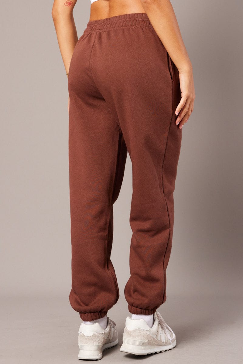 Brown Track Pants High Rise for Ally Fashion