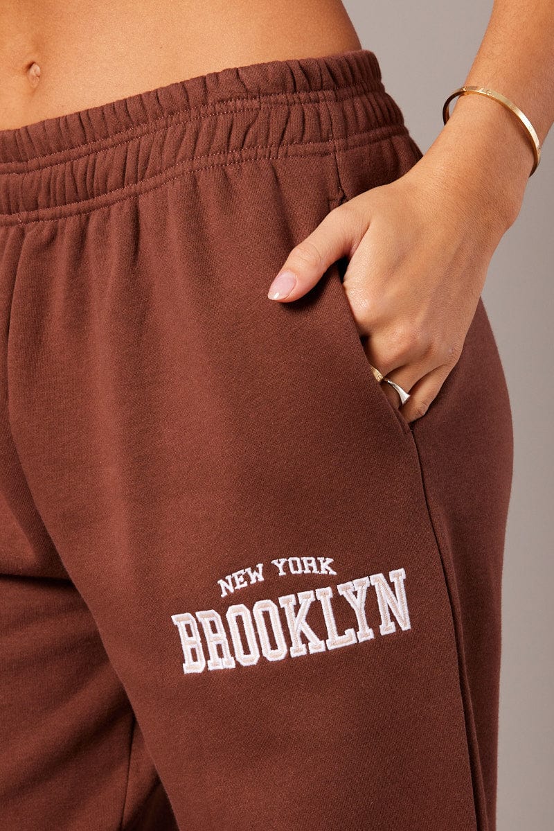 Brown Track Pants High Rise for Ally Fashion