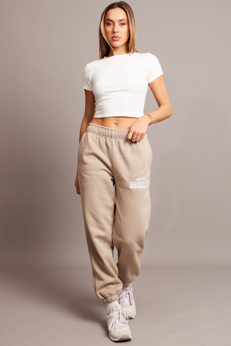 Brown Track Pants High Rise for Ally Fashion