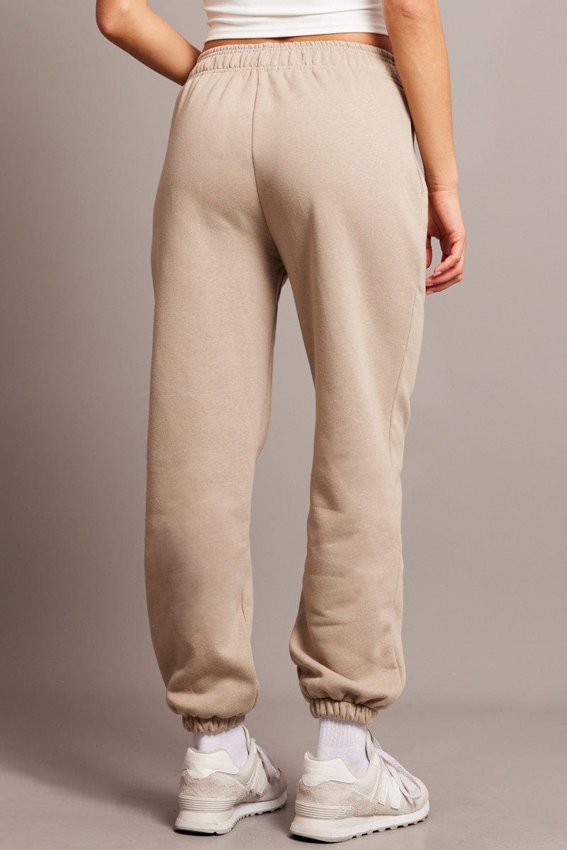 Brown Track Pants High Rise for Ally Fashion