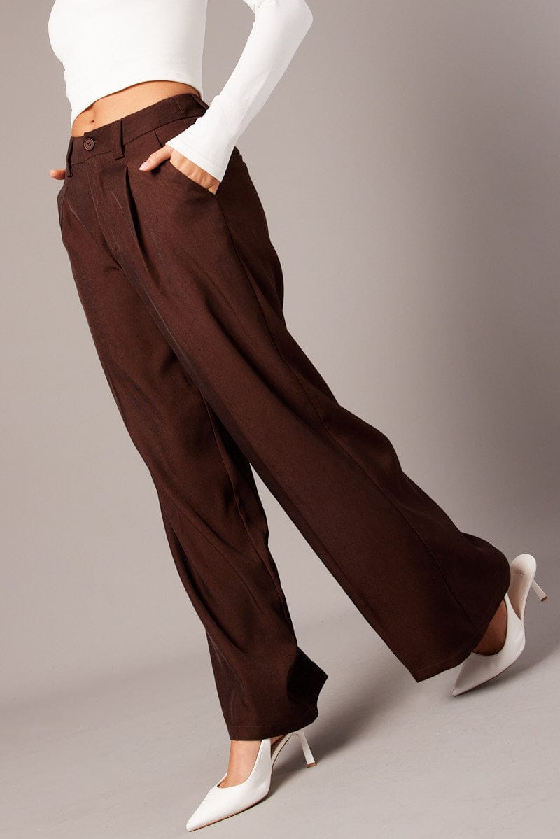 Brown Wide Leg Pants High Rise for Ally Fashion