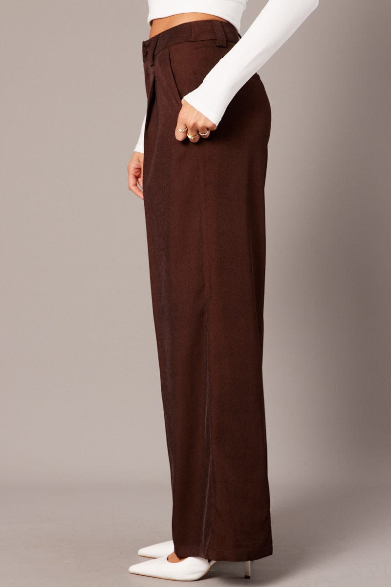 Brown Wide Leg Pants High Rise for Ally Fashion