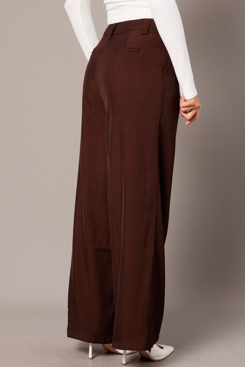 Brown Wide Leg Pants High Rise for Ally Fashion