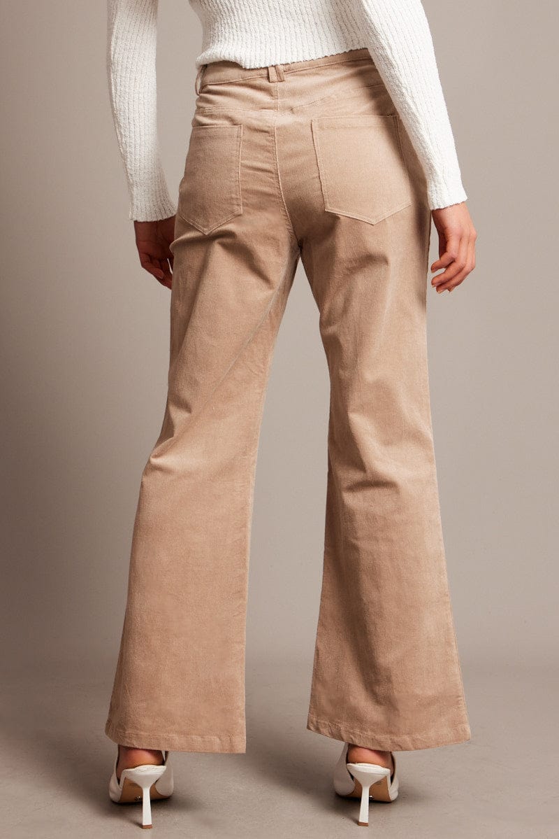 Beige Wide Leg Pants High Rise Corduroy for Ally Fashion