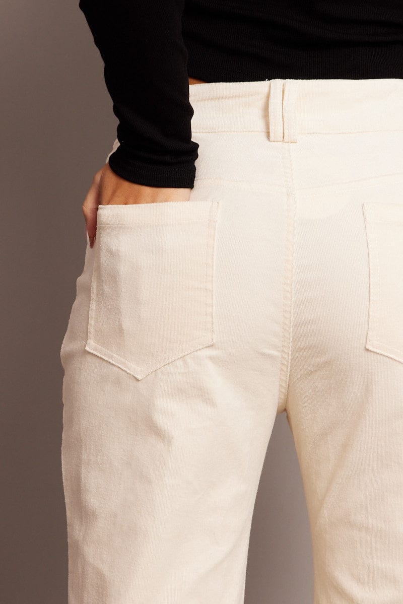 White Wide Leg Pants High Rise Corduroy for Ally Fashion