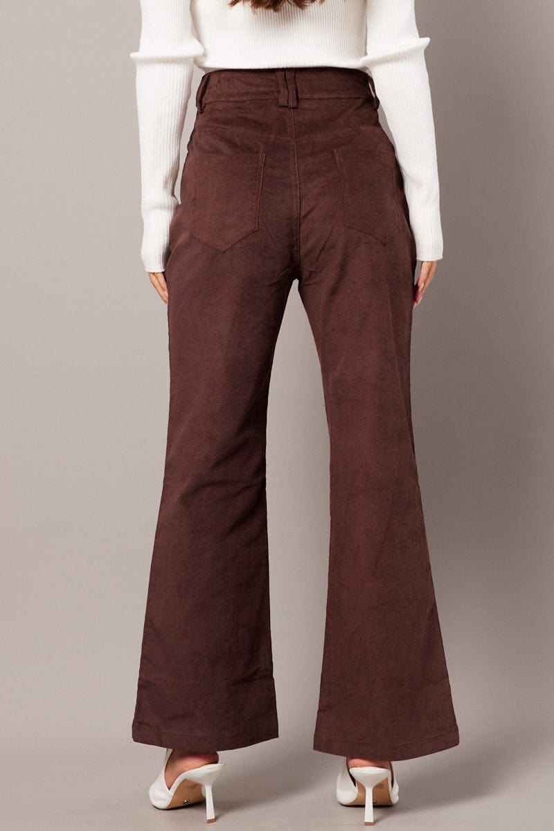 Brown Wide Leg Pants High Rise Corduroy for Ally Fashion