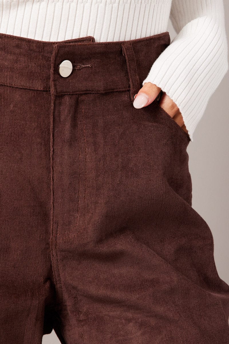 Brown Wide Leg Pants High Rise Corduroy for Ally Fashion