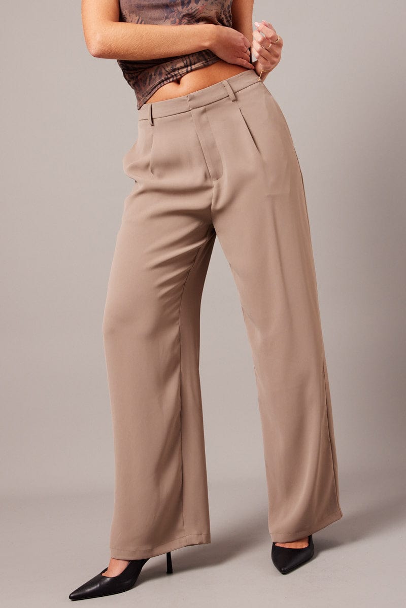 Beige Wide Leg Pants High Rise for Ally Fashion