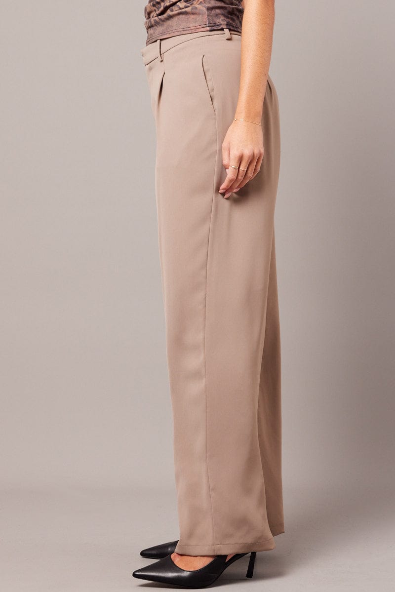 Beige Wide Leg Pants High Rise for Ally Fashion