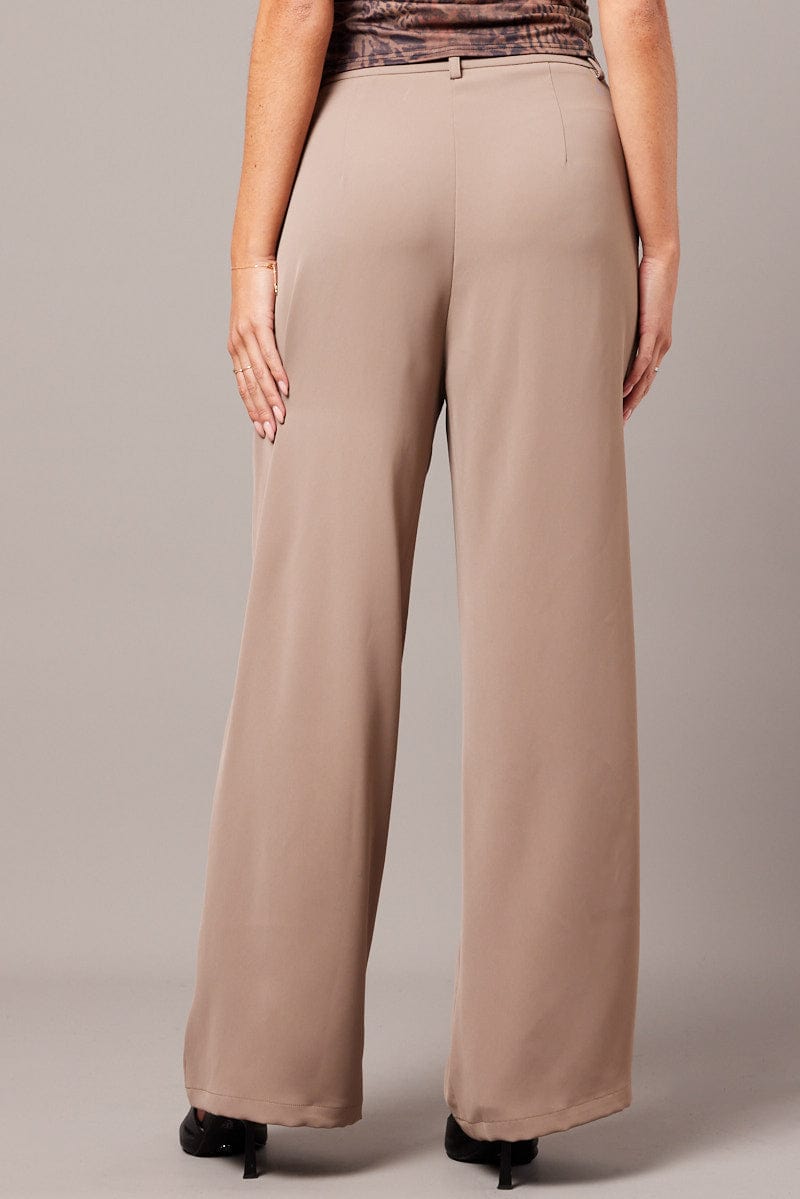 Beige Wide Leg Pants High Rise for Ally Fashion